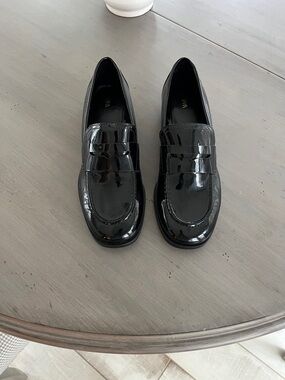 Zara Black Gloss Patent Penny Loafers